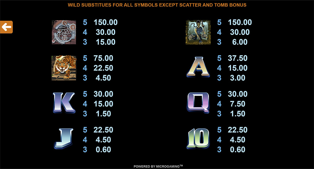 Paytable & Symbols of Tomb Raider Online Slot Game